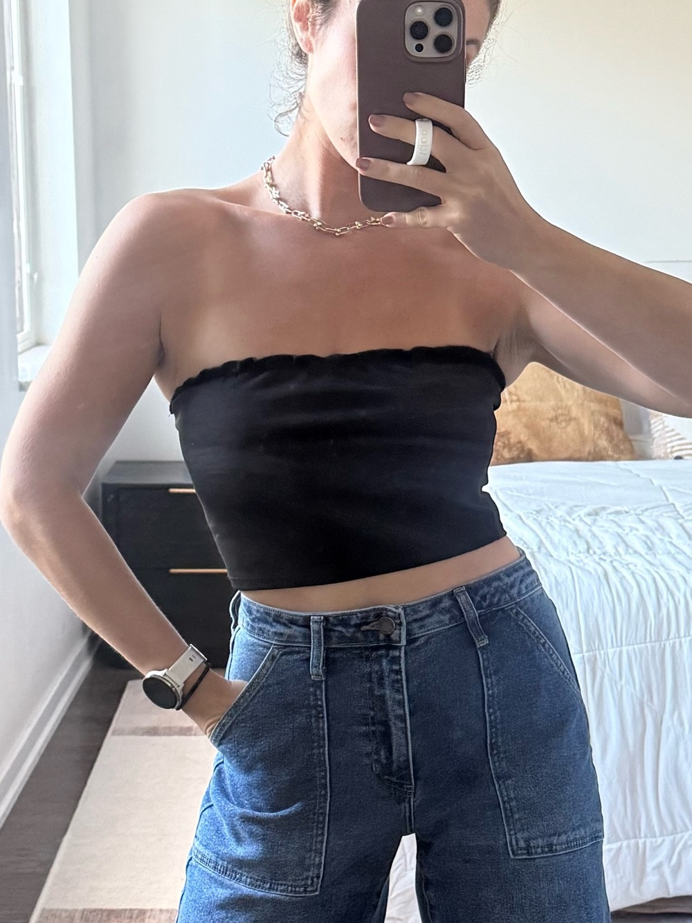 Blue Blush Black Strapless Top - M